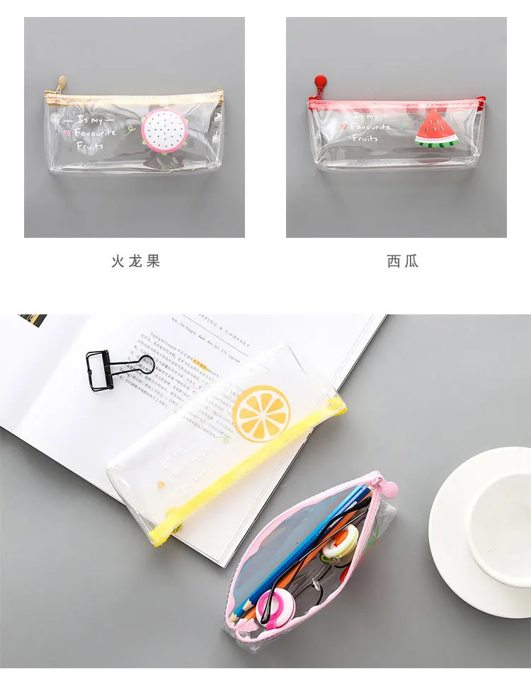 Милый фрукты прозрачный пенал сумка Etui Kawai арбуз пенал для карандашей Прозрачная Ручка Пенал для школьных принадлежностей корейские канцелярские принадлежности