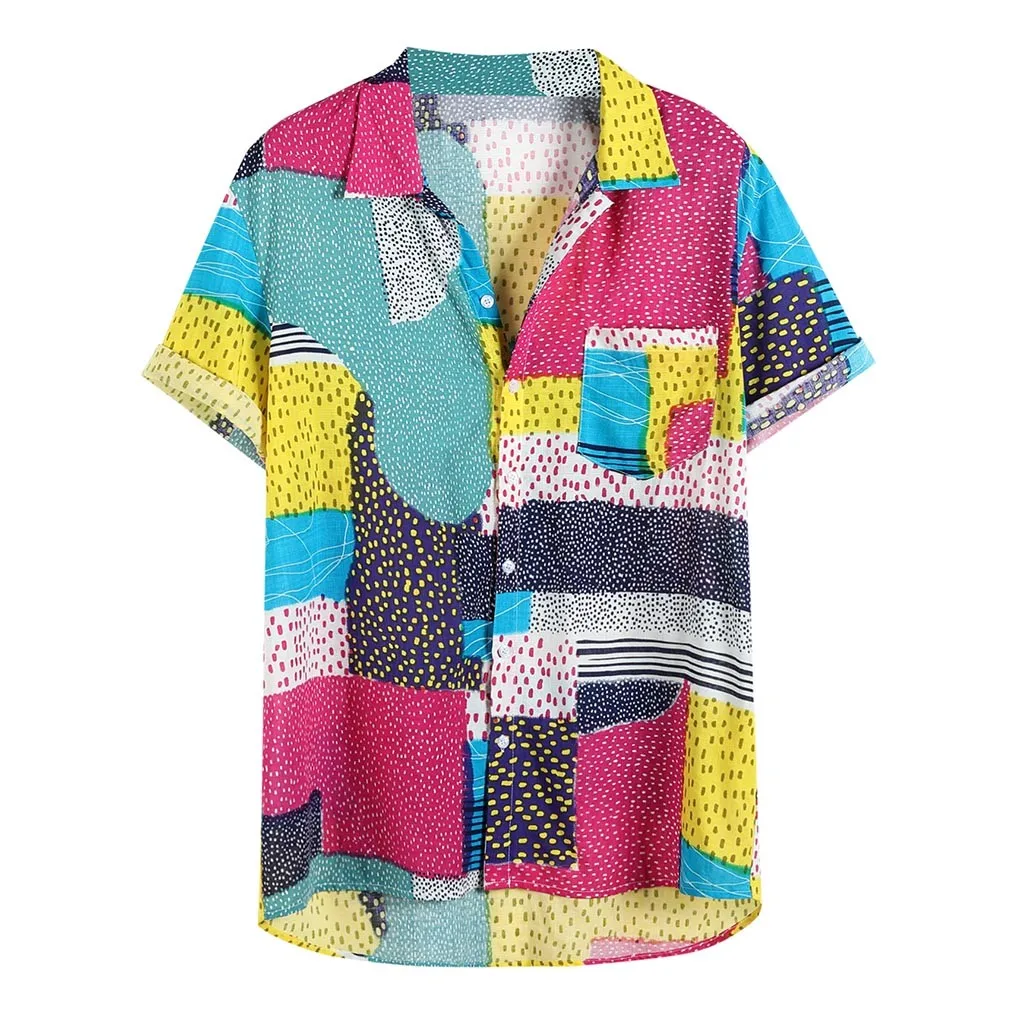 Мужская рубашка с коротким рукавом Camicia da uomo разноцветная нагрудным карманом и