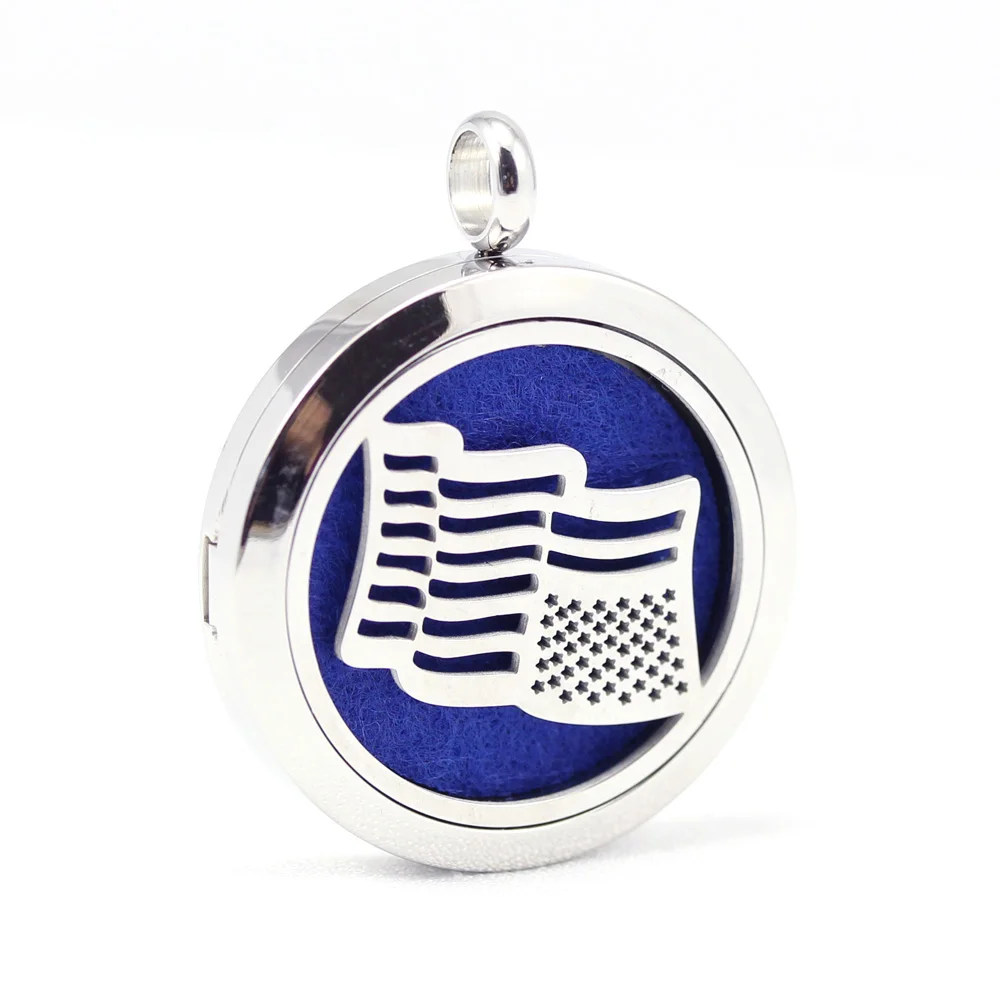 

30mm 316L stainless steel flag aroma aromatherapy essential oil diffuser necklace