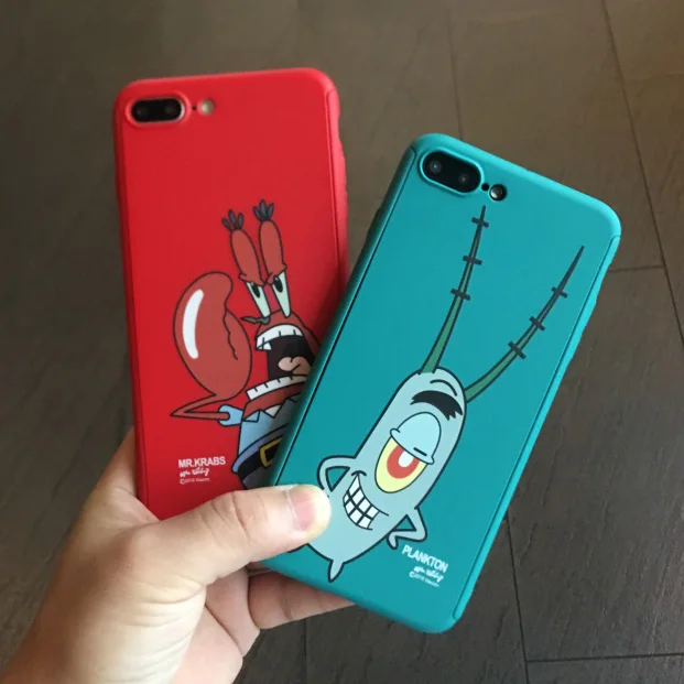 Для iphone 8 plus мультяшная Губка Боб Передняя и задняя чехол для 7 6 S 6splus Mr. Krabs