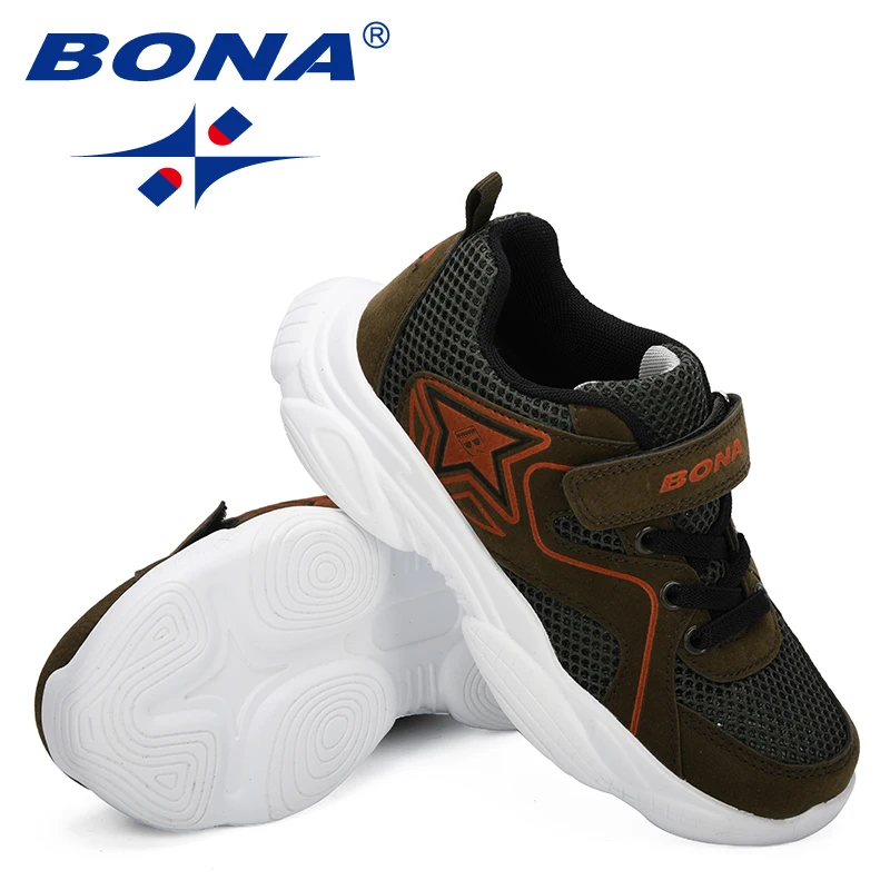 

BONA 2019 New Designer Children's Mesh Sneakers For Boys Girls Hook & Loop Kids Sport Running Footwear Dress School Trainer Mesh