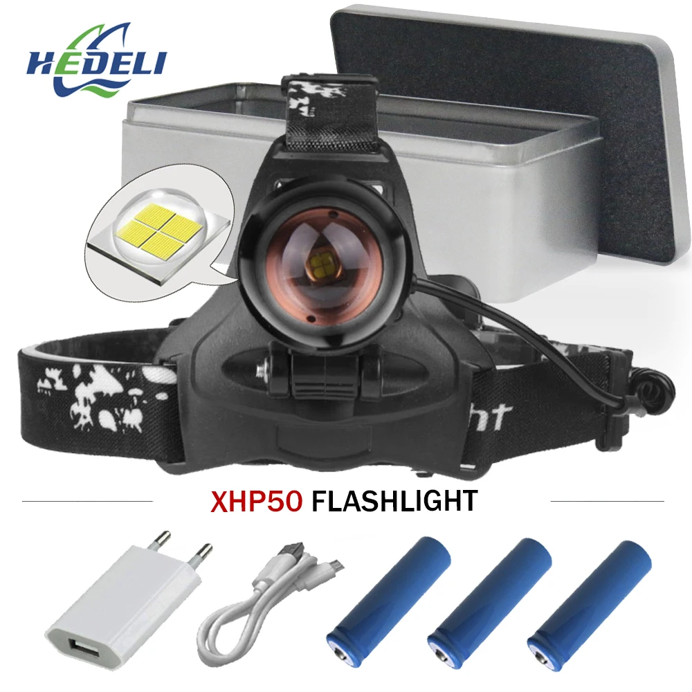 Головной фонарь повышенной яркости xhp50/xhp70 18650 usb увеличитель пары светодиодный