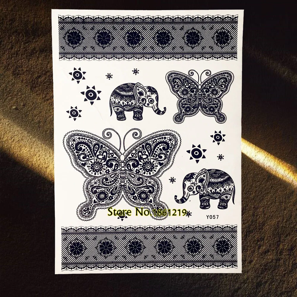 25 стилей Индийский Слон черный хна временная татуировка водонепроницаемый