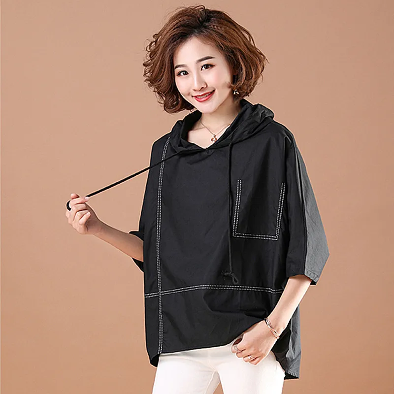 Новинка лета 2019 женские толстовки больших размеров с коротким рукавом Модные