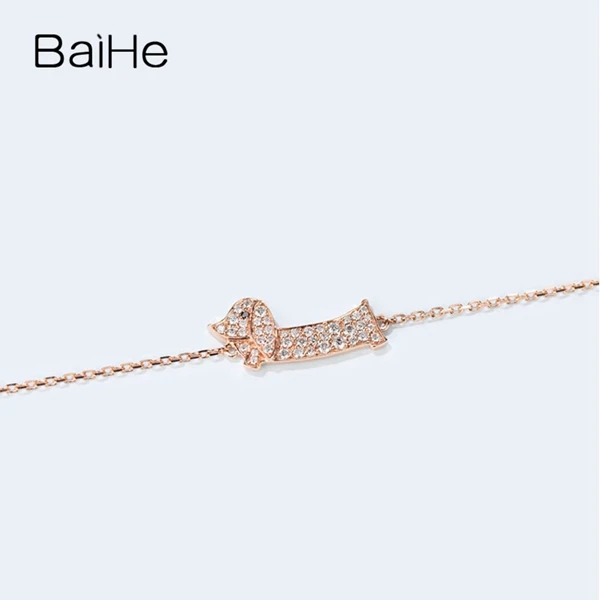 BAIHE Solid 14K розовое золото 0.24ct Сертифицированный H/SI подлинные натуральные бриллианты юбилейные женские классические ювелирные изделия браслет