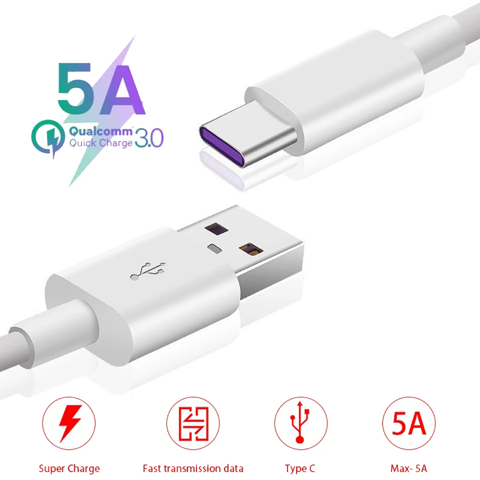 USB 5A type-C кабель P30 P20 Pro lite Mate20 10 Pro P10 Plus lite mi USB 3,1 type-C Супер зарядный кабель 1 м