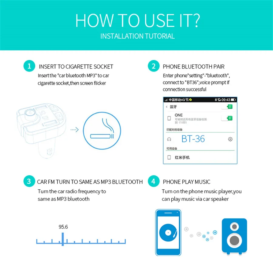 Bluetooth MP3-плеер бортовой автомобильный Bluetooth fm-передатчик Bluetooth fm-модулятор Bluetooth двойной USB сигаретное зарядное устройство BT36