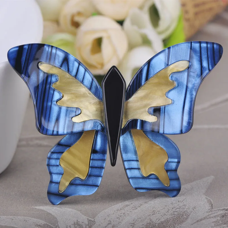 Funmor Blue Butterfly Shape Brooches Acrylic Insect Pin Badge Women Kids Clothes Accessories Big Size Animal Handmade Brooch | Украшения и