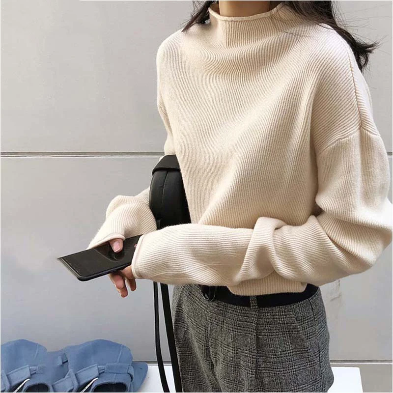 Свитер женский с высоким воротом Осень-зима свитер в стиле кэжуал пуловеры -