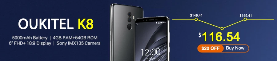 OUKITEL K6 18:9 полный дисплей разблокировка лица 6,0 ''FHD 6 ГБ ОЗУ 64 Гб ПЗУ MT K6 763 Восьмиядерный 21 МП 4 камеры 6300 мАч NFC мобильный телефон
