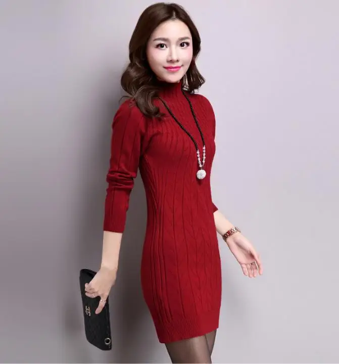 2018 свитер осенне-зимние модели облегающее длинное трикотажное платье с нижней