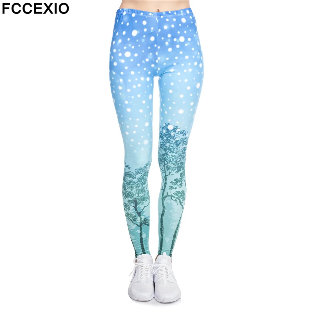 

FCCEXIO Christmas Style High Quality Women Legging Aurora Winter Printing Fitness Leggings Fashion Cozy High Waist Woman Pants