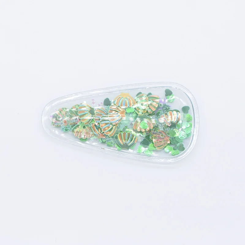 Green Shell 56*30mm Transparent Plastic Filling Multiple Styles Sequin Applique for DIY Headwear Hair Clips Handmade Sticker Accessories H29 - Цвет: Green Shell