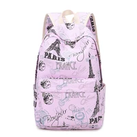 new 2021 eiffel tower backpacks cartoon flower printing school bags backpack canvas schoolbags for teenage girls students bag