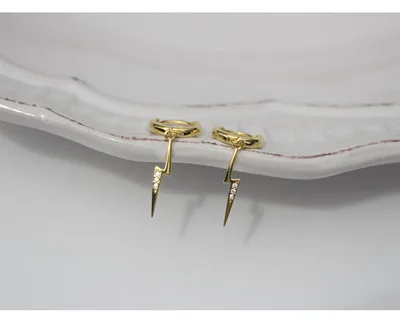 1 pair gold 8.5mm 925 стерлингового серебра серьги модная индивидуальность Циркон lightning серьги в виде капель с коротким рукавом сережки дикие женские серебряные серьги ювелирные изделия - Окраска металла: 1 pair gold 8.5mm
