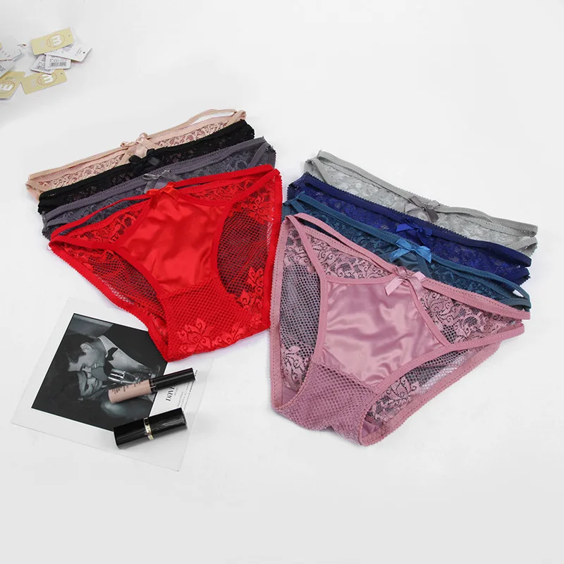 Сетчатые сексуальные трусики с бантом женское нижнее белье кружевные цветочным