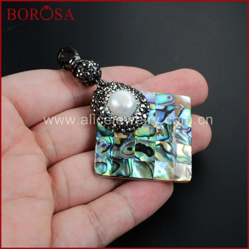 Стильный кулон BOROSA для ожерелья ручная работа горный хрусталь Ромб аболон