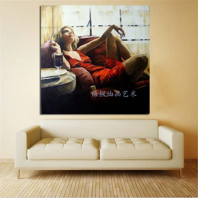 100% ручная роспись Портрет картина маслом на холсте лежачая красная юбка женская