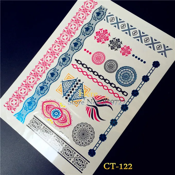 1 шт. водонепроницаемые временные татуировки розовый синий хна женские ювелирные