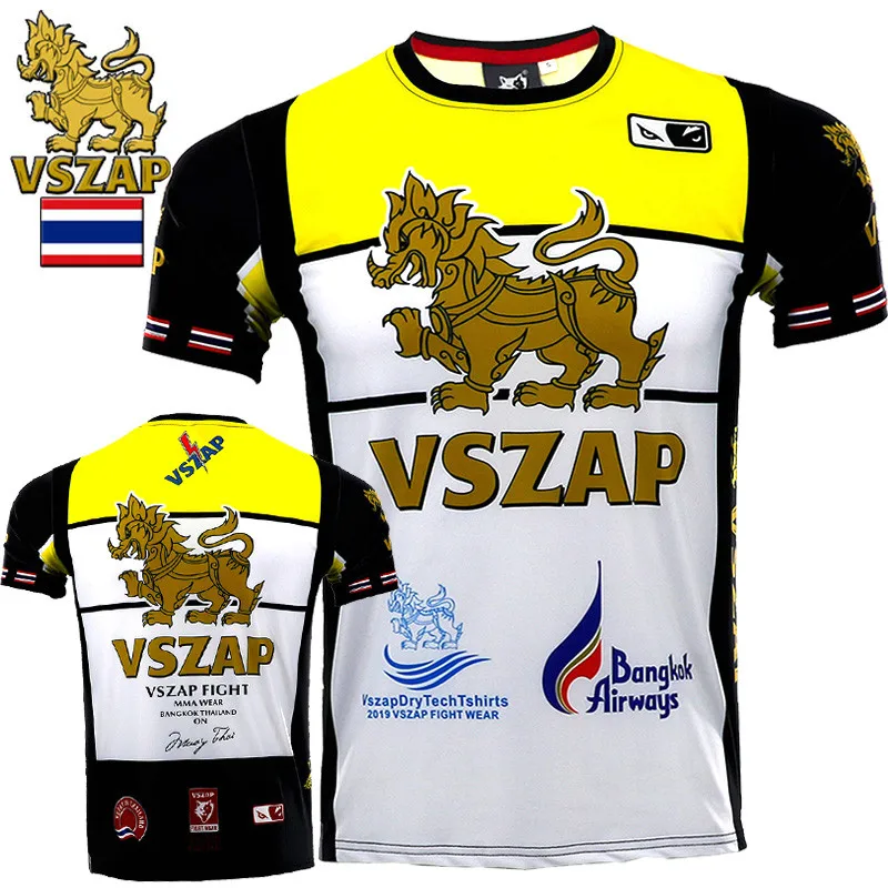 VSZAP quick-drying jersey MUAY THAI boxing short sleeve T-shirt for MMA fitness elastic fighting men Gym shirts | Спорт и