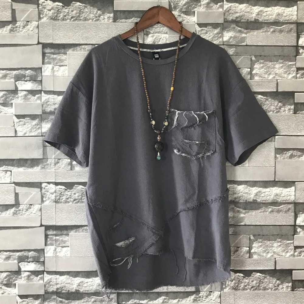Мужская футболка в стиле хип-хоп хлопковая и льняная оверсайз японском одежда |