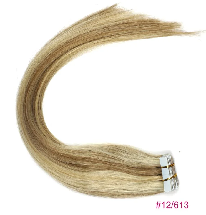 ZZHAIR, а так же 30 г-70g 1" 16" 1" 20" 2" 24" фабричного производства, переходящие плавно от темного к светлому) волос Пряди человеческих волос для наращивания 20 шт./упак. пряди волос на ленте, волосы на Клейкой Ленте имитирующей кожу - Цвет: P12/613