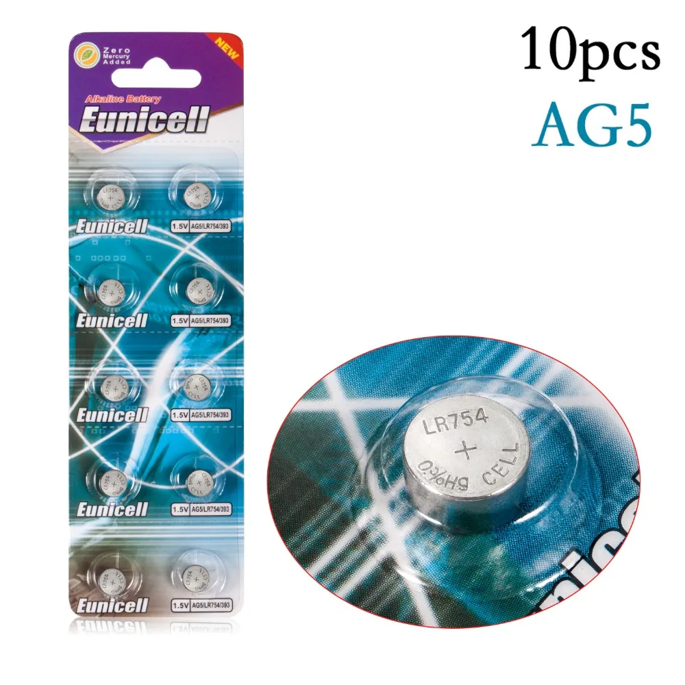 10 шт. AG5 AG 5 G5 393A LR48 LR754 15 193 LR48 D309 399 1,55 V 60 мА/ч, таблеточного часы батарейки-таблетки батареи