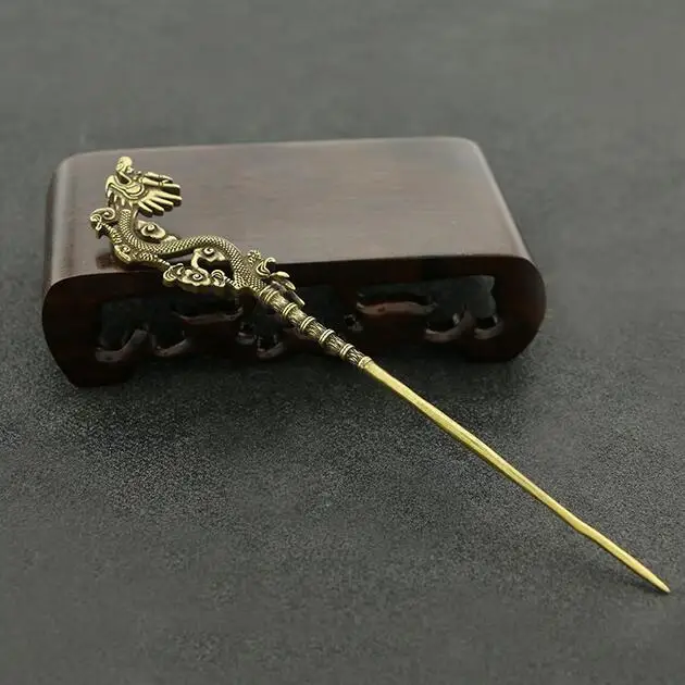 

Collection Retro Chinese Brass Carved Animal Zodiac Dragon Hairpin Exquisite Small Statues