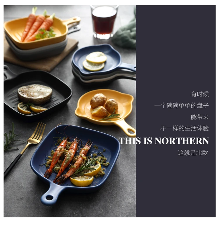 Nordic home oven dish baking tray Creative with handle ceramic dish barbecue deep dish kitchen tableware