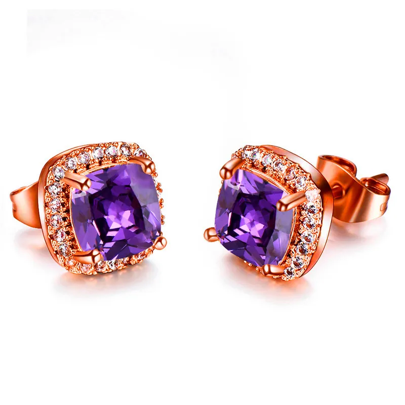 Purple Роскошные женские серьги с кристаллами и цирконием, модные 925 пробы, серебряные, желтые серьги, винтажные Двойные серьги-гвоздики для женщин - Окраска металла: Purple