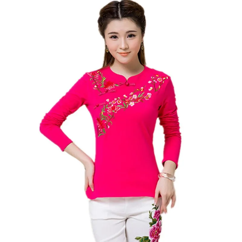 Весенне-осенняя женская футболка с вышивкой Blusas с длинным рукавом 5XL размера плюс качественные топы, женские хлопковые футболки