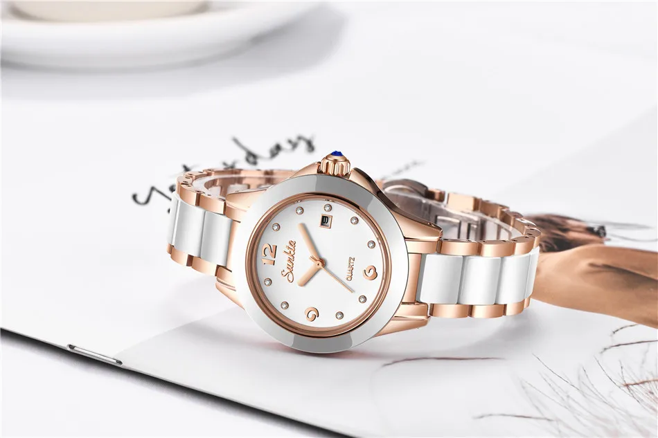 Relogio Feminino SUNKTA, женские часы, водонепроницаемые, лучший бренд, роскошные часы для женщин с керамикой и металлическим ремешком, Relojes Para Mujer