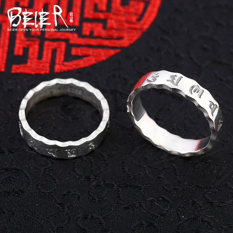BEIER Hot Sell Good Detail 100%925 steering silver the Om mani padme hum Chinese Ring Men Jewelry BR SR014|om mani|men jewelryom |