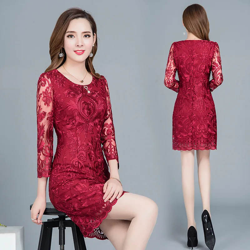 Весна женское платье 2019 новый кружева вокруг шеи мешок хип тонкий Женское