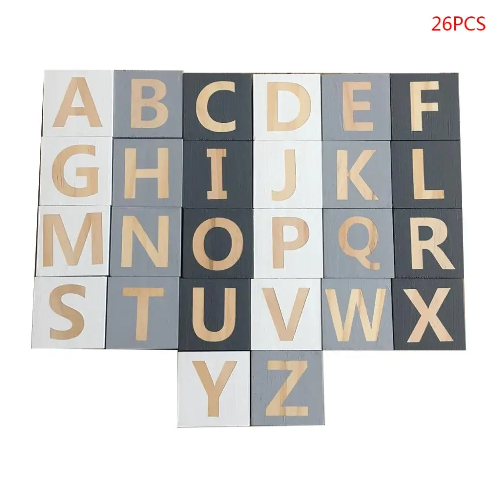 1 Set Wedding Prom Decoration Blocks Solid Wood Multicolor 26 English Alphabet Square Cube Block Baby Kids Photography Props Orn