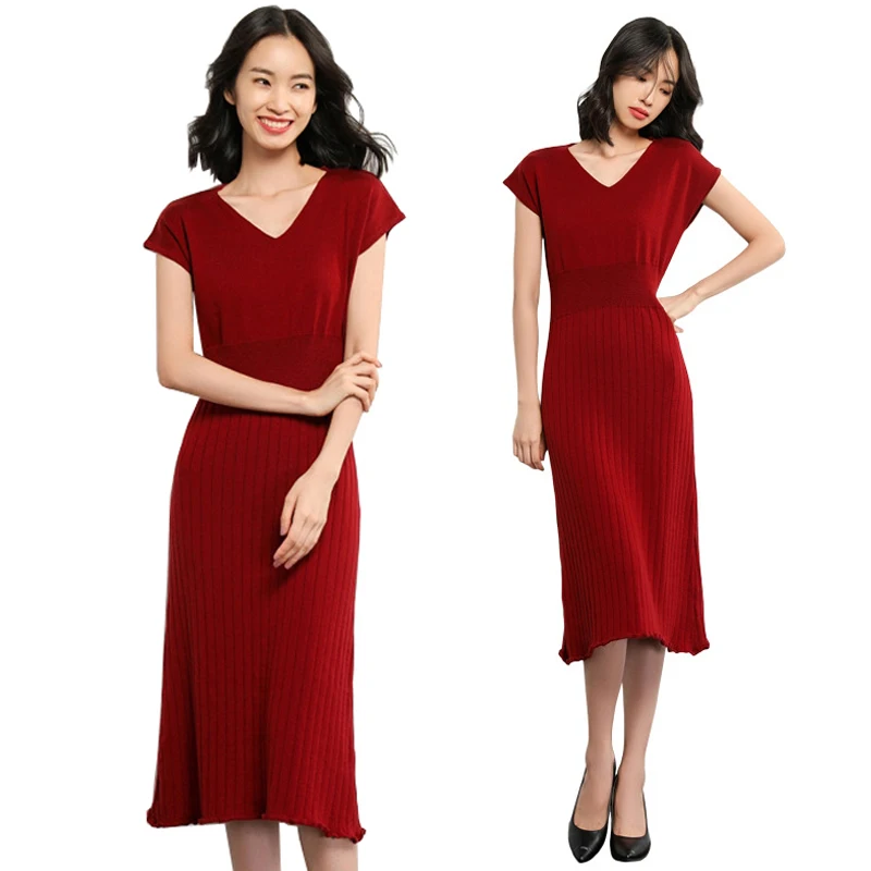 2019 летний модный женский трикотажный полосатый свитер без рукавов платье с v