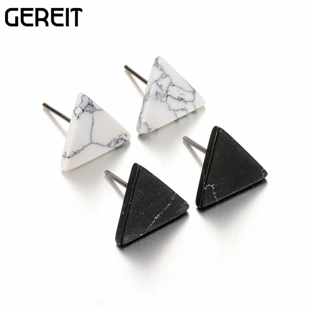 Женские серьги гвоздики GEREIT Boho маленькие белые и черные геометрические с