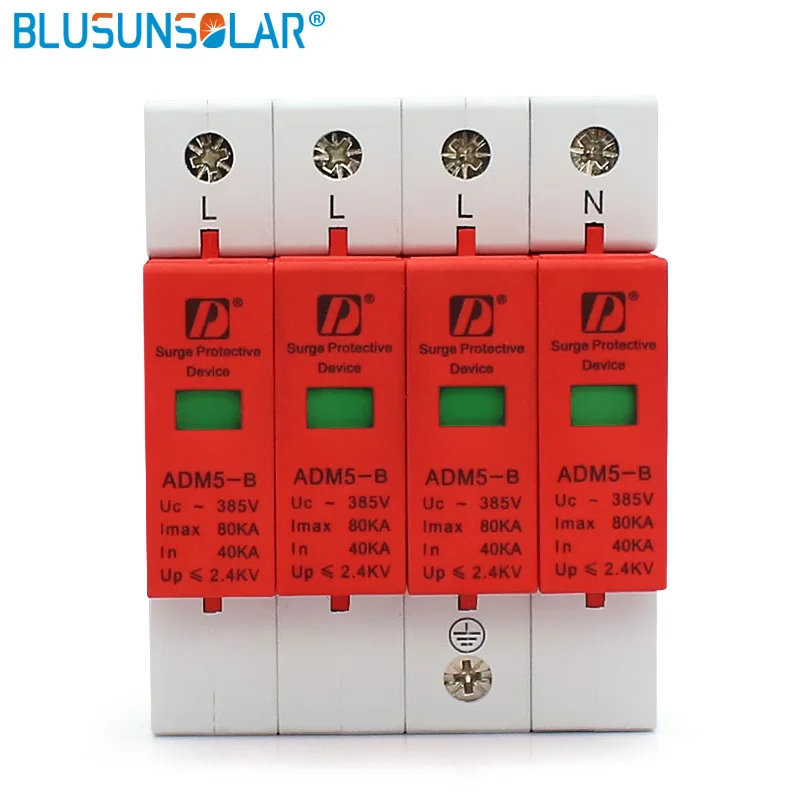 

10pieces / lot Din Rail 35mm Lightning Surge Arrester 80KA 4P (3P+N) 385V Power AC Surge Protective Device for Home Power System