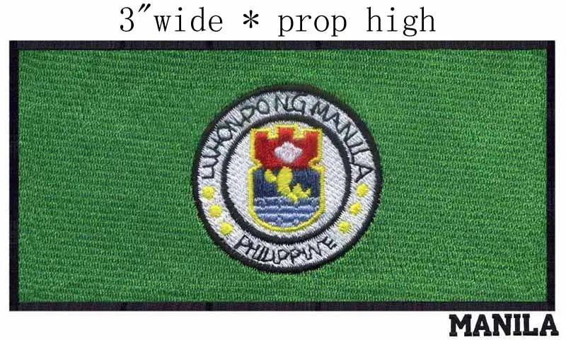 

Manila, Philippines Flag 3.0" wide embroidery patch for stars and Sun/purple and green color/circling