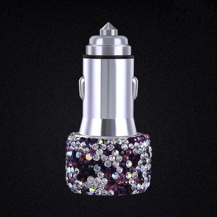 purple car charger Автомобильное зарядное устройство с двумя usb-портами, блестящие стразы ручной работы, хрустальные Автомобильные украшения, 3 в 1, телефонный кабель для быстрой зарядки - Название цвета: purple car charger