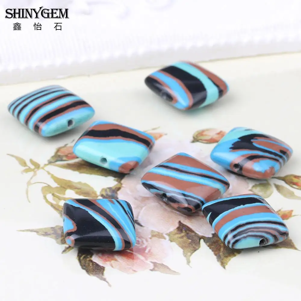 ShinyGem 12 мм квадратные каменные бусины черный коричневый узор в полоску Синий