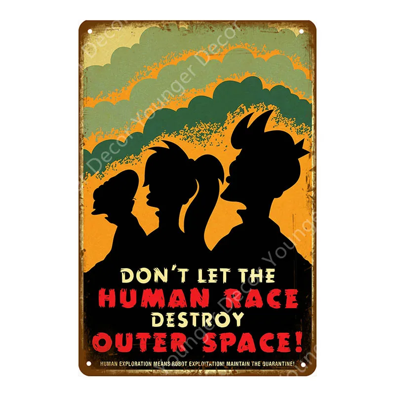 YD6296E Futurama Comics винтажные металлические знаки, плакат, настенная наклейка, декоративная тарелка для комнаты, мультяшная табличка, домашний декор, настенная живопись - Цвет: YD6296E