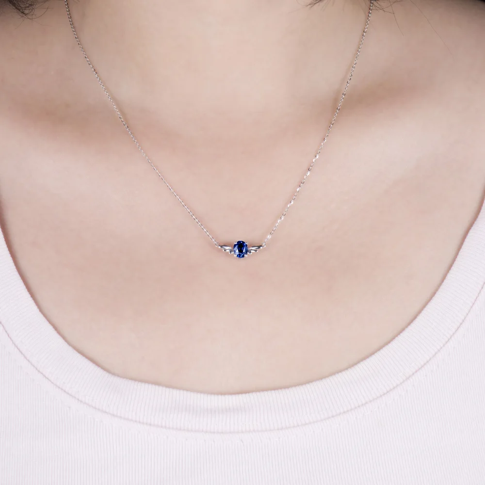 Ожерелье из белого золота с натуральным сапфиром 18 К Подвеска для женщин
