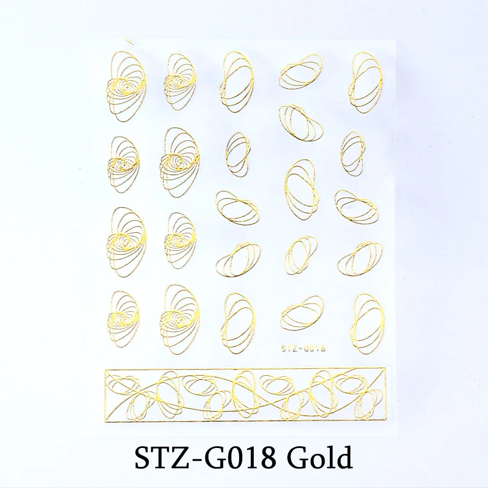 STZ-G018 Gold Золотая проволока, наклейки для ногтей, волнистая линия, слайдеры, серебряная полоскающая лента, Переводные картинки для дизайна ногтей, 3D клей, маникюрные украшения, BESTZG14-20 - Цвет: STZ-G018 Gold