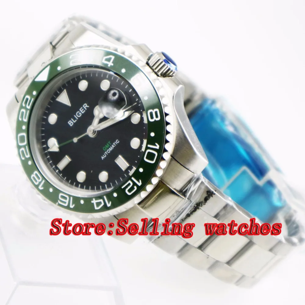 Мужские механические часы 40 мм Bliger с черным циферблатом и керамической рамкой