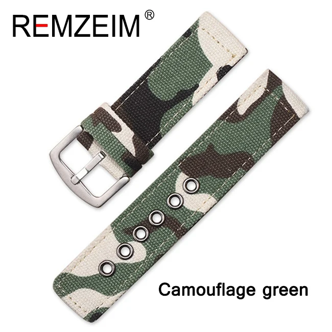 green Нейлоновый ремешок для часов 18 мм, 20 мм, 22 мм, 24 мм, Холщовый Камуфляжный ремешок для часов, ремешок для часов, браслет Montre Pulseira, Relogio Correa Reloj - Цвет ремешка: green
