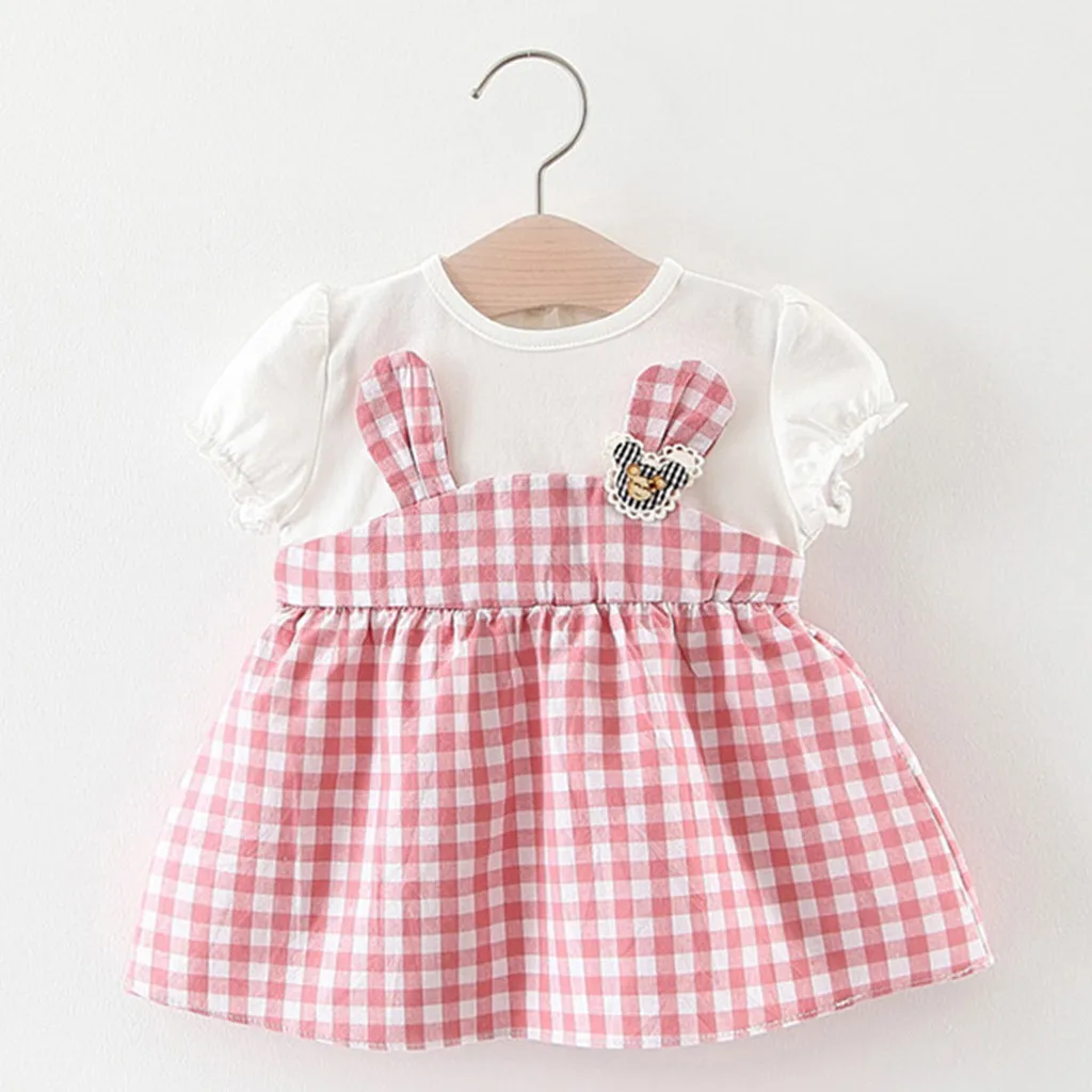 Летняя одежда для маленьких девочек клетчатая Лоскутная юбка с заячьими ушками