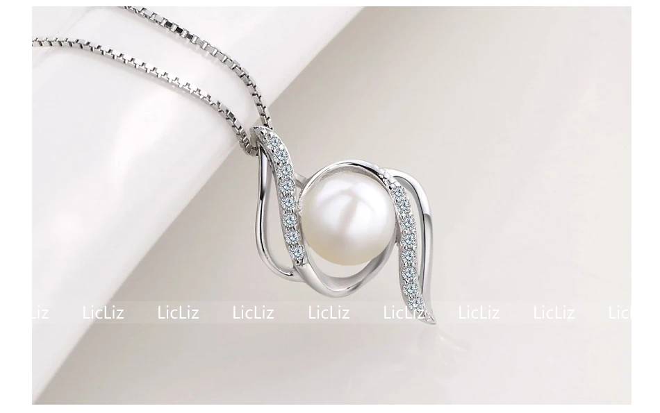 LicLiz 925 Серебряный кулон с жемчугом для женщин Micro Pave CZ цирконий DIY ожерелье Очаровательная Геометрическая подвеска «молния» LP0234