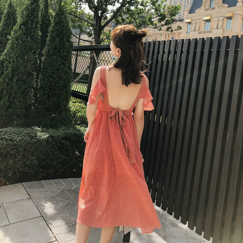 Женское платье с открытой спинкой повседневное пляжное большого размера на