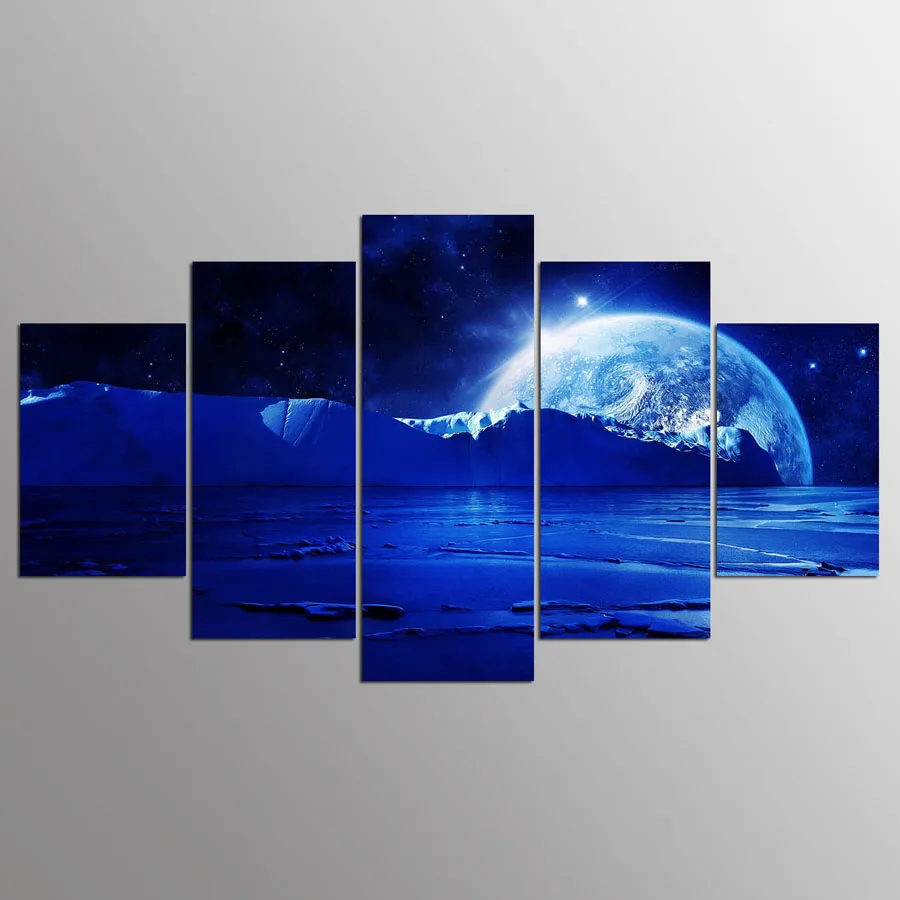 5 шт. HD печати живопись красивых планет Модульная картина для современных